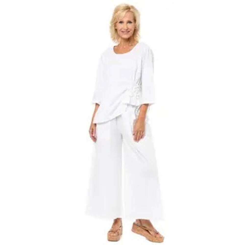 NWT Tulip Clothing White Palazzo Pants Wide Leg 100% Cotton Pull On Boho XL